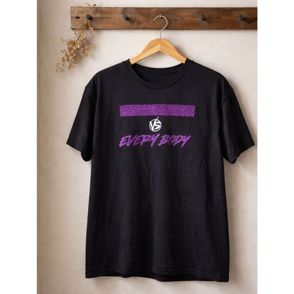 Victoria's Secret Black Tee with Purple Glitter Graphic